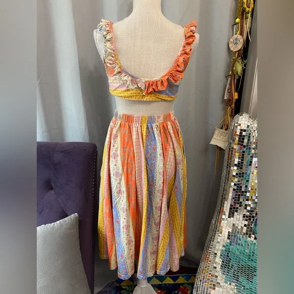 FREE PEOPLE AS IT WAS SET LARGE SKIRT BRA TOP RUFFLE COLORFUL - Picture 12 of 13